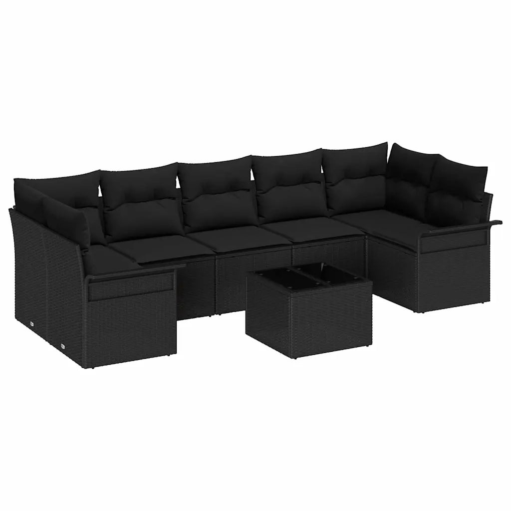 Set Divano da Giardino con cuscino 8 pcs Nero polyrattan 3345283
