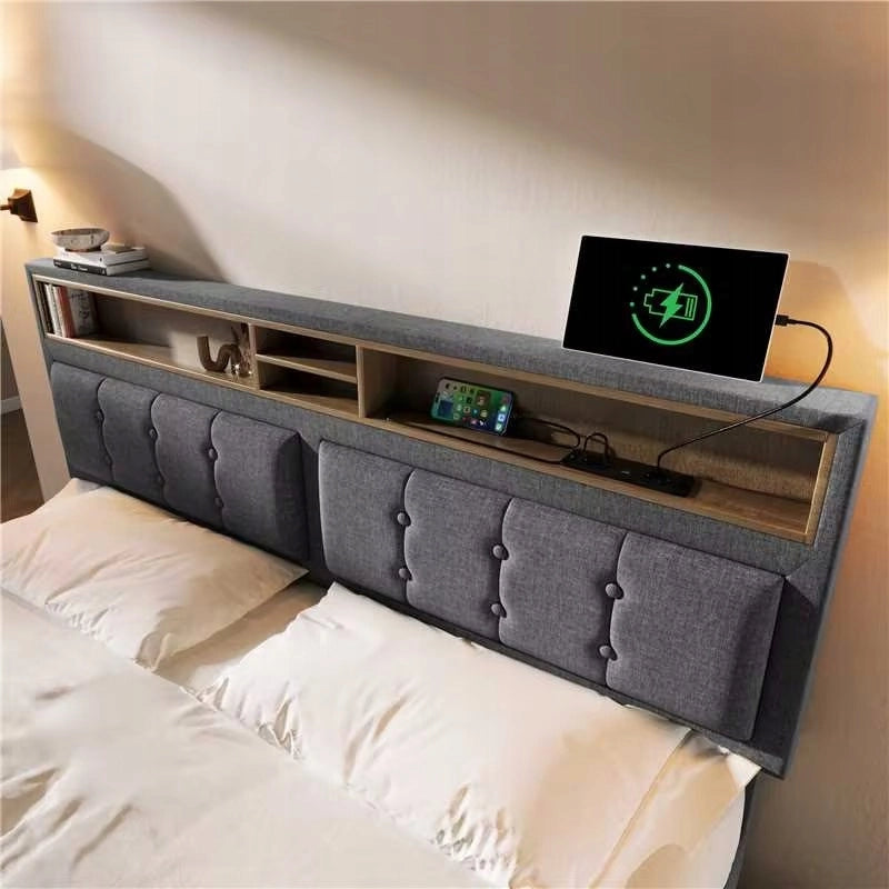 Letto imbottito 160x200 grigio con USB, telaio - Xylo