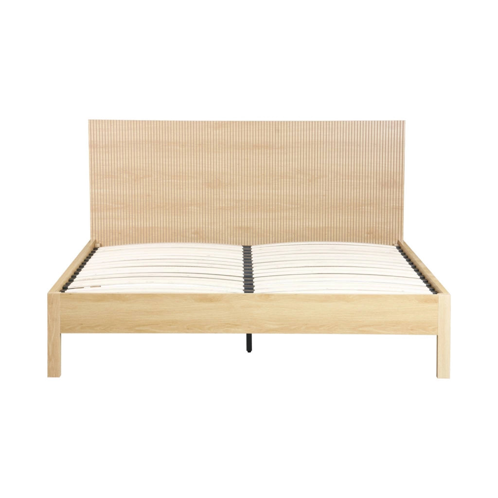 Letto con rete a doghe e testiera 160x200cm decorazione legno, marrone