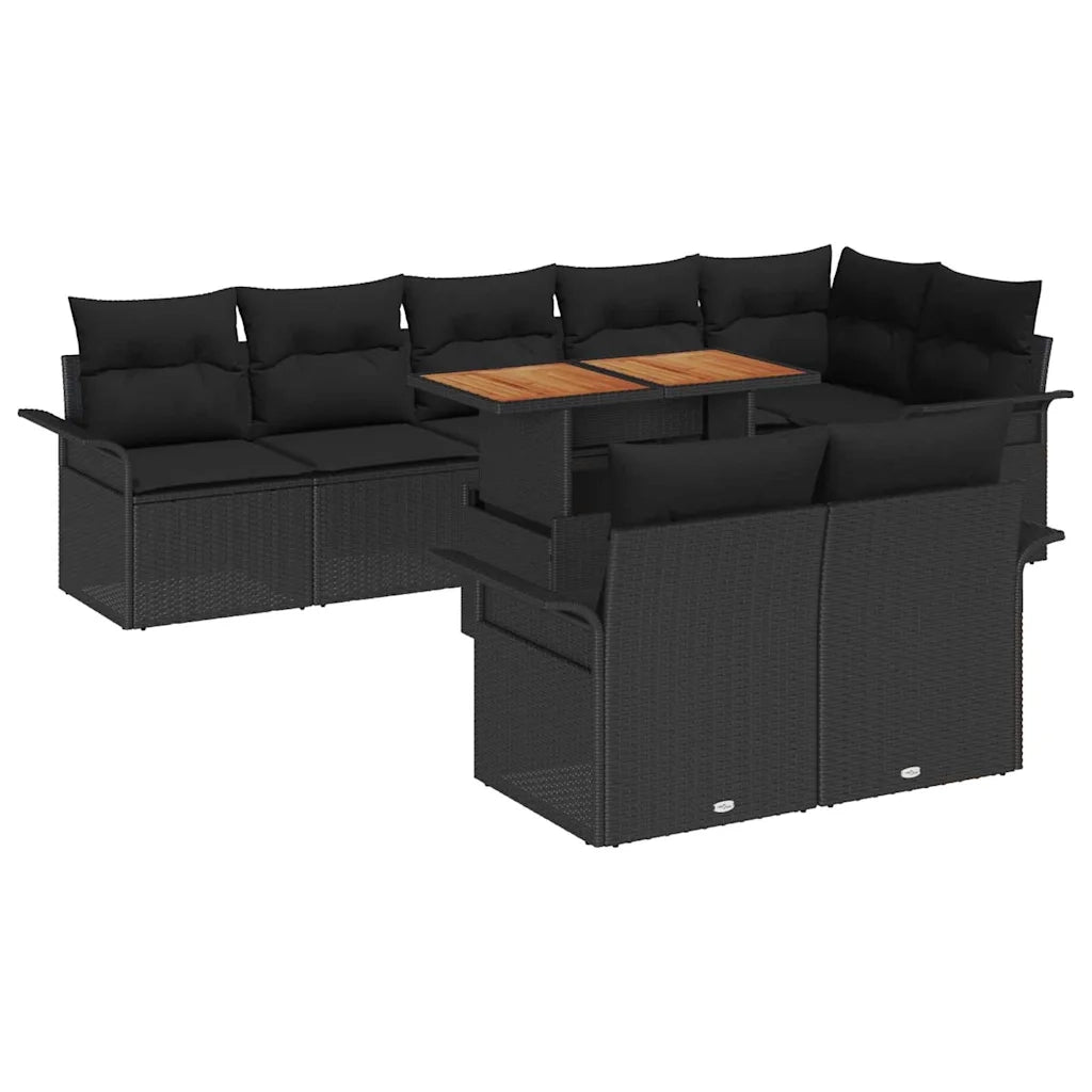 Set Divano da Giardino con cuscino 9 pcs Nero polyrattan 3349351