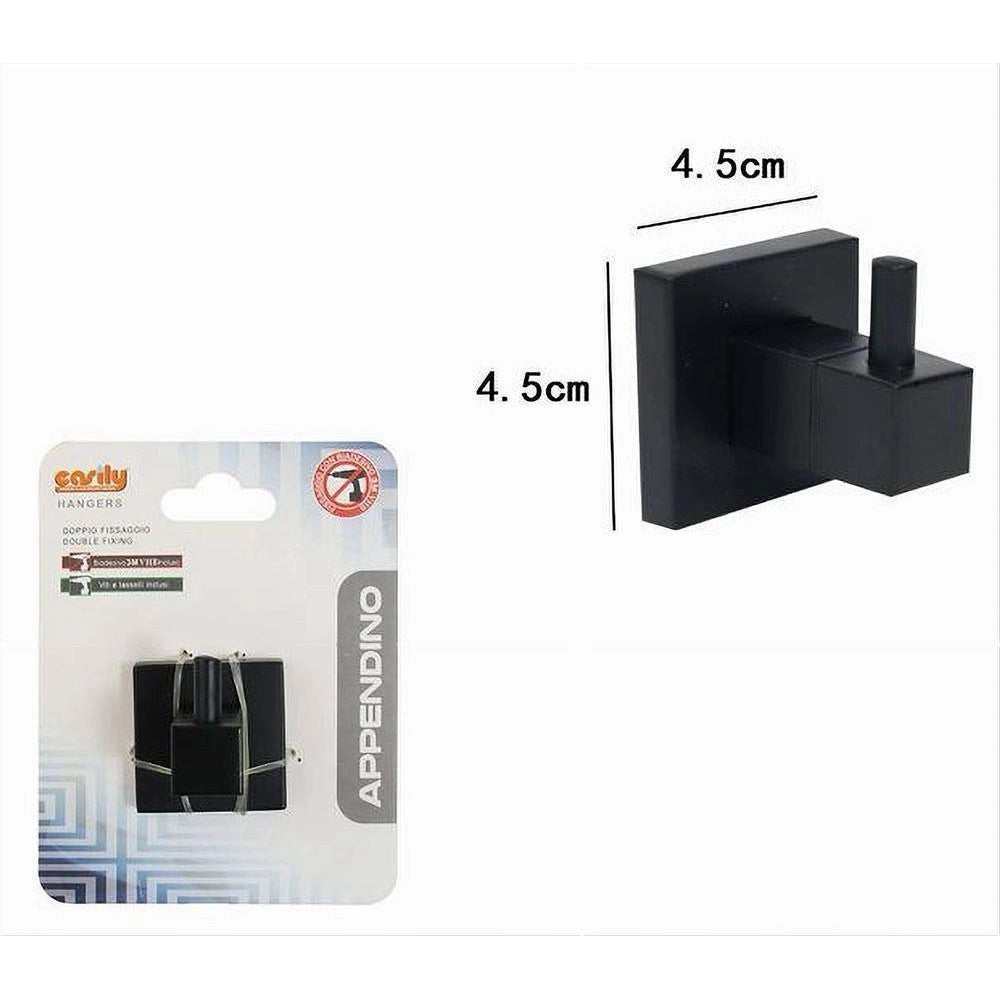 Trade Shop - Gancio Per Accappatoio Asciugamani Da Muro Nero Appendino Arredo Per Bagno 79980 -