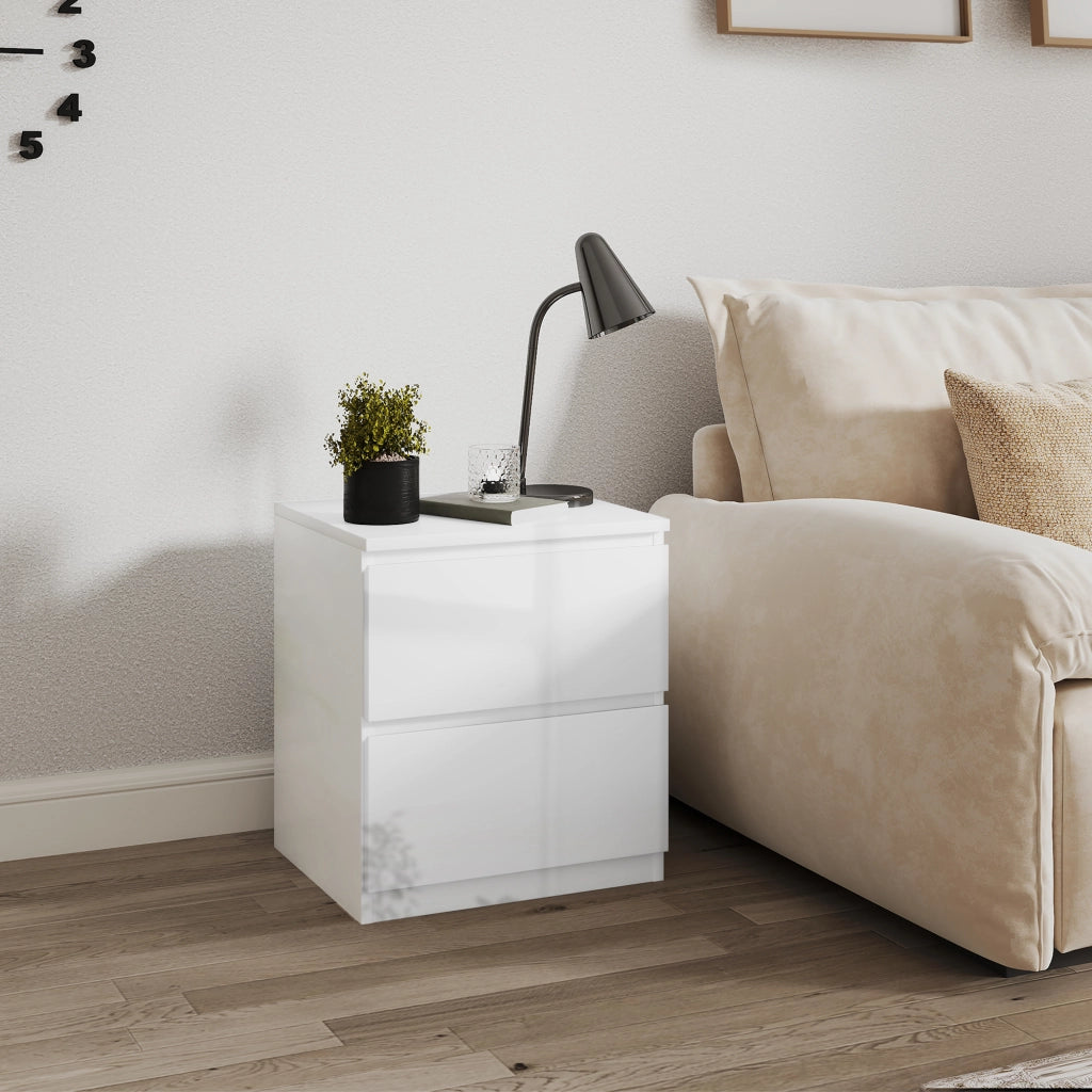 Comodino con 2 Cassetti ¨C Minimal ¨C 40x34x45 cm Bianco