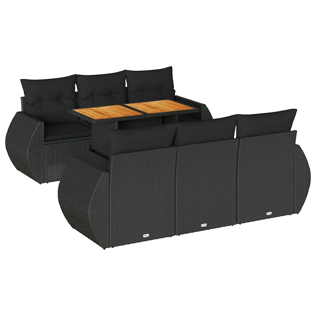 Set Divani da Giardino con Cuscini 7pz Nero Polyrattan 3327219