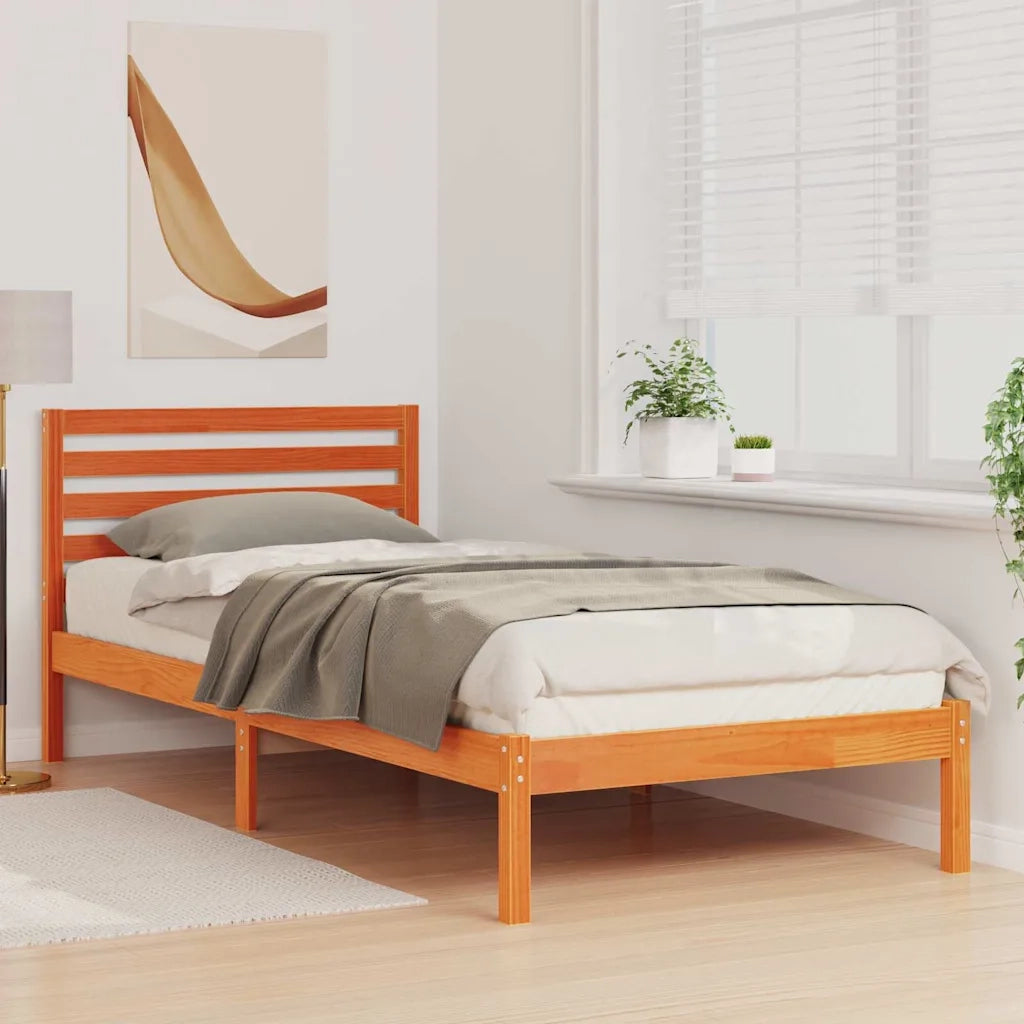 Letto singolo | Letto per adulti | Struttura del letto Marrone cerato 80 x 210 cm Pino massello