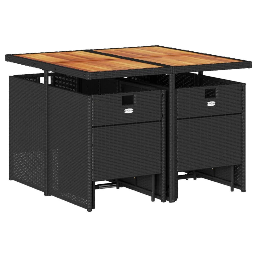 Set da Pranzo da Giardino 9 pz con Cuscini Nero in Polyrattan 3277730