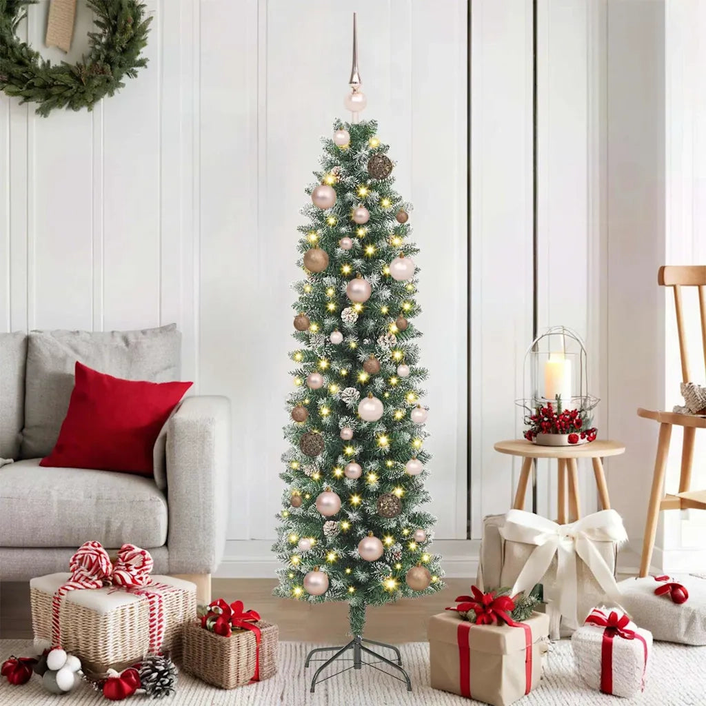 Albero di Natale Artificiale Sottile Verde e Bianco 150 cm 3395279