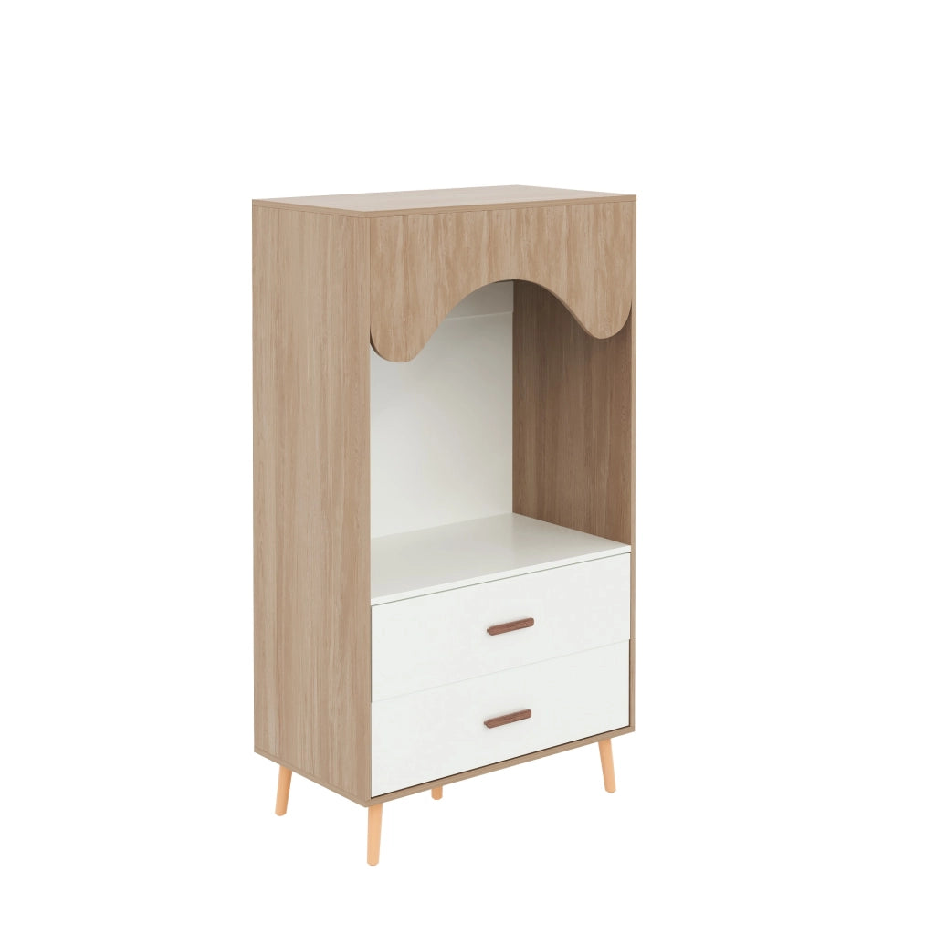 Armadio modulare aperto con barra appendiabiti e 2 cassetti; piedi in legno per camera da letto; 80×46×141.5 cm
