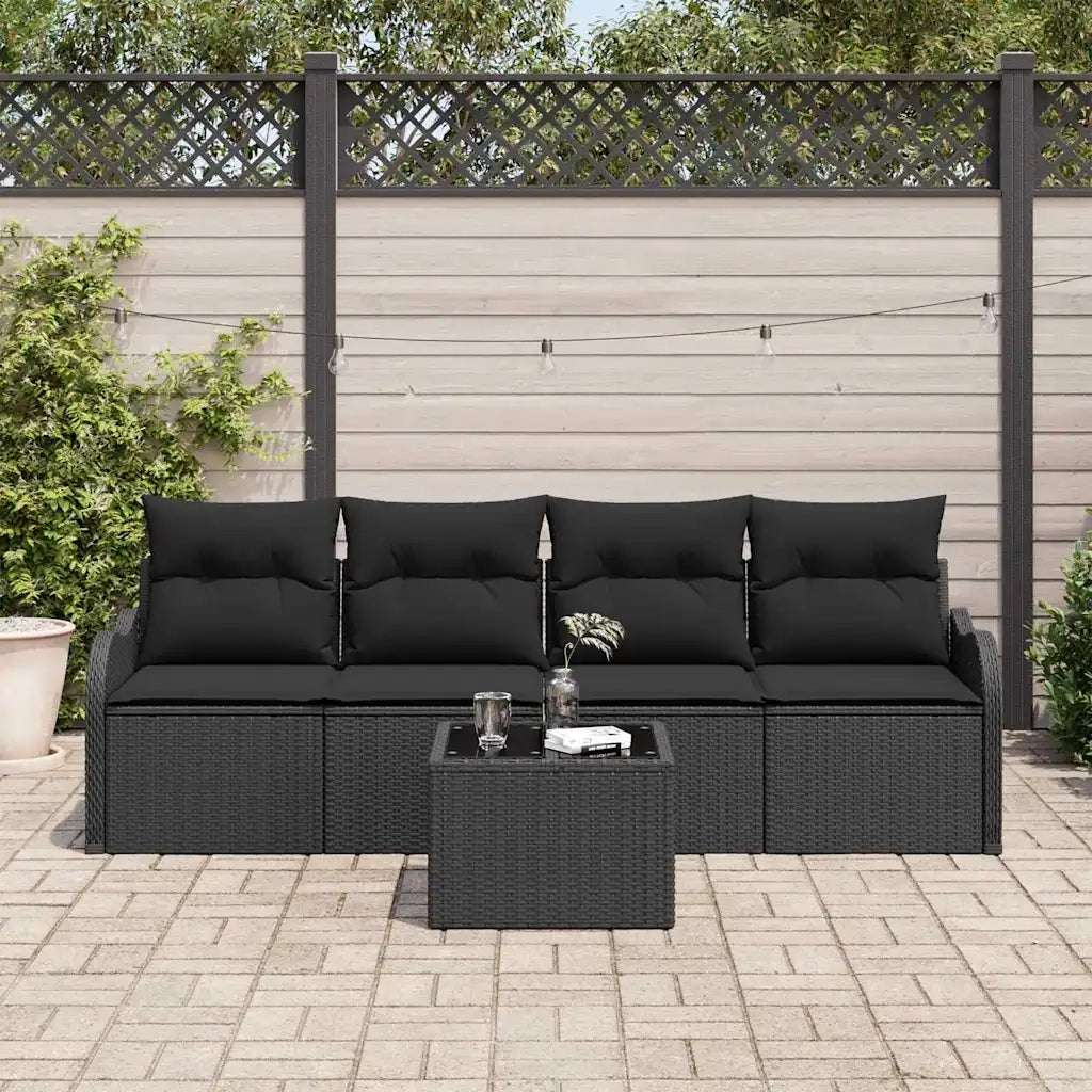 Set Divano da Giardino Nero polyrattan