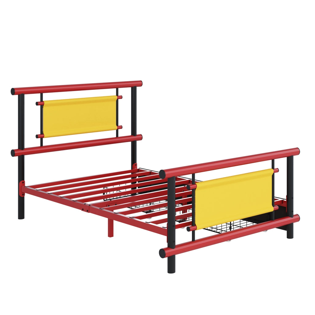 LETTO per bambini 90x200 cm in metallo rosso con cassetti