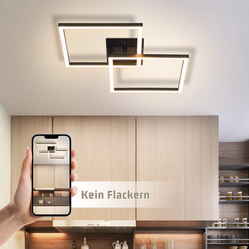 ZMH Lampada da soffitto LED nera moderna quadrata 2 cornici 3000K per soggiorno