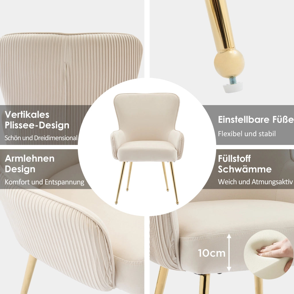 SEDIA Imbottita Set da 2 pezzi 69x58,5x56 cm Velluto Beige/Oro