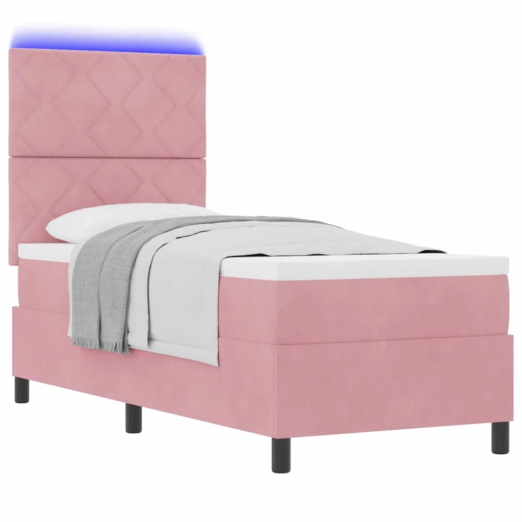 Letto a Sorgente LED con materasso Rosa 80 x 200 cm Velluto 3343345