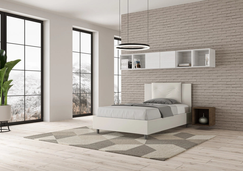 BS COM Letto una piazza e mezza con rete imbottito 120x190 similpelle bianco