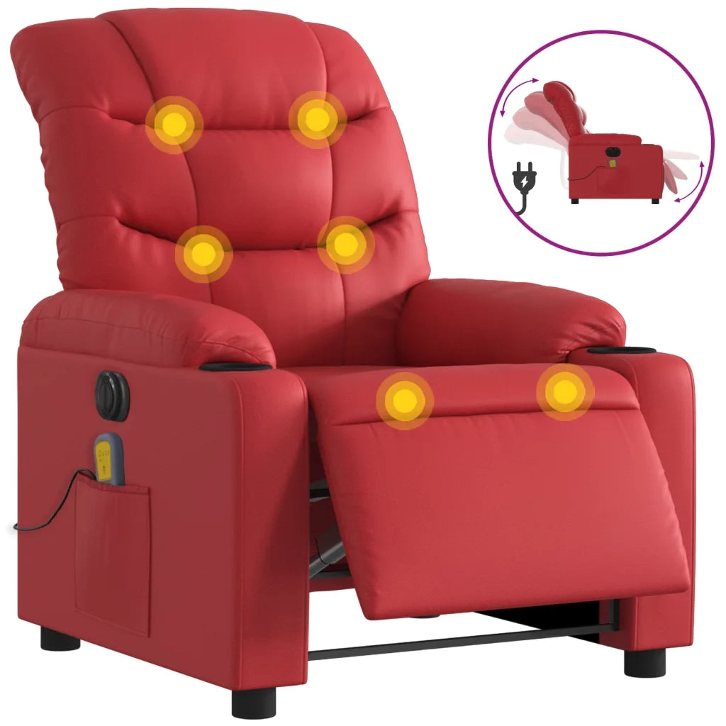 Poltrona Massaggio Elettrica Reclinabile Rosso Similpelle 3206597