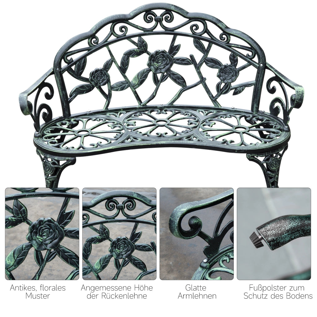 Panchina da Giardino 2 Posti in Metallo ¨C Zephmum ¨C Verde Antico 100x54x78 cm