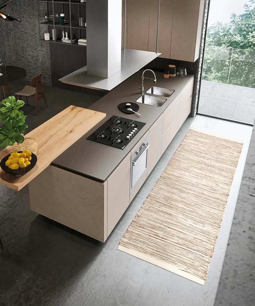 Tappeto NATURAL BEIGE cm.55x140 tinta unita effetto naturale 100% cotone, tappetino bagno stuoia cucina multiuso lavabile in lavatrice