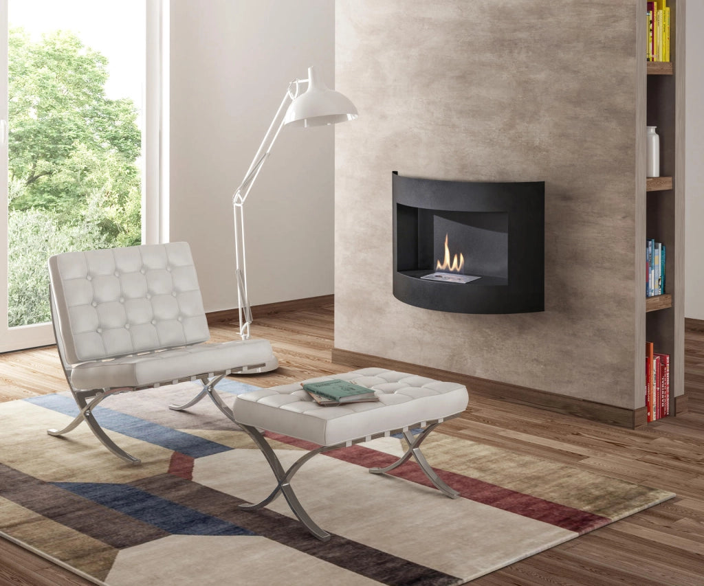 Redonda Biocamino da parete 63x15,5x45 cm in metallo nero con bruciatore in acciaio inox da 0,5 litri - Potenza termica di 1,5 Kw/h