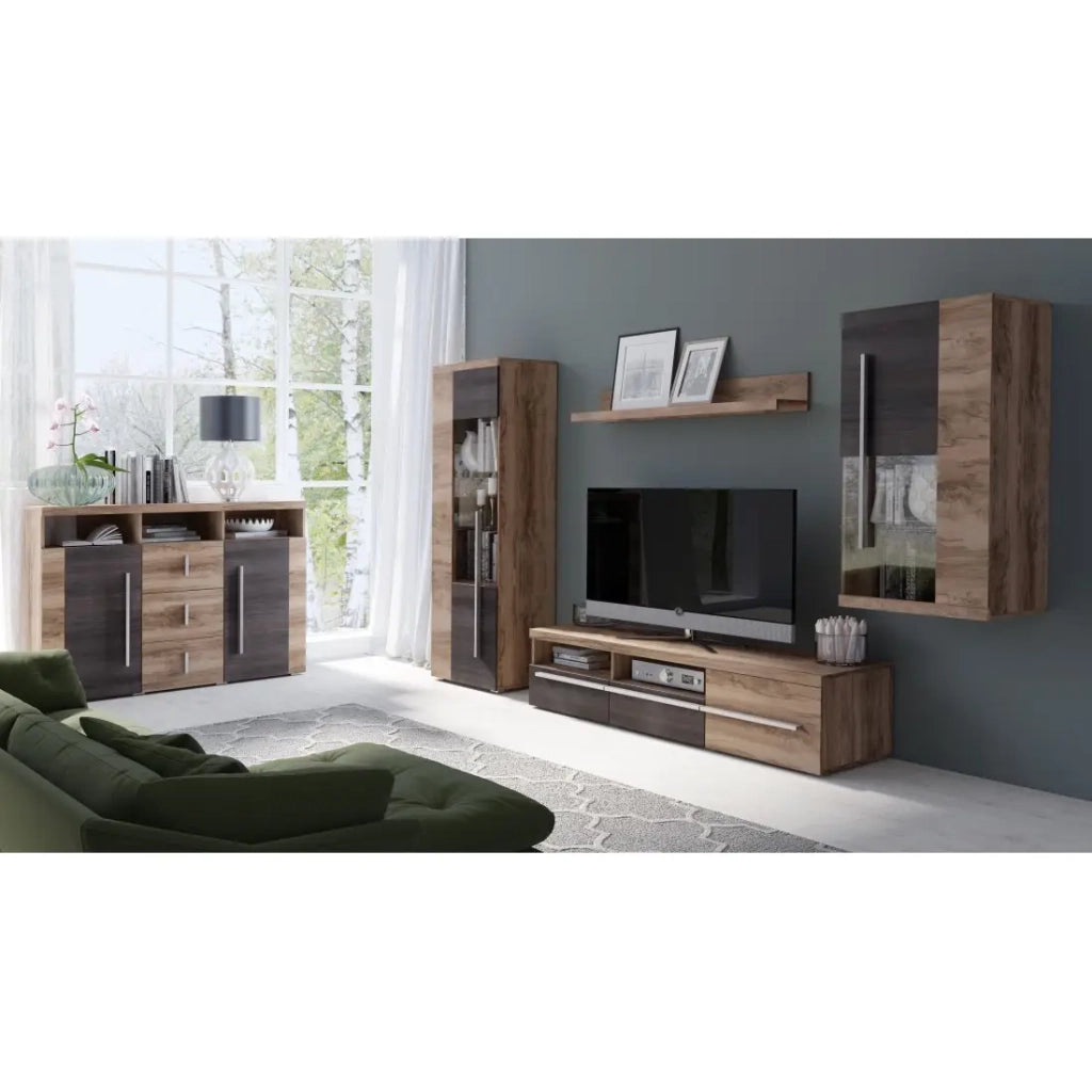 Buffet BRAZZA 2 porte 3 cassetti – Colore noce satinato – Niche aperte – 132 cm