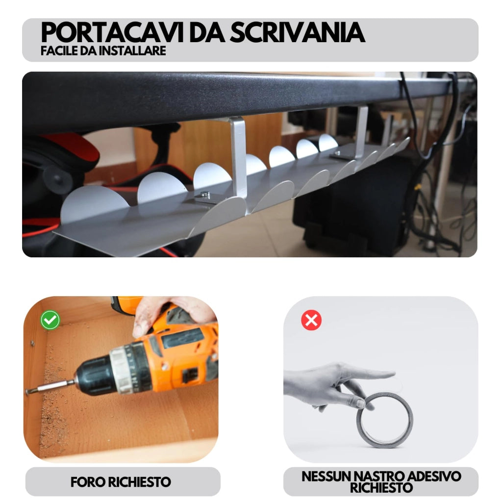 OWIJI Portacavi Scrivania Grigio Organizer Fili Cable Management Vassoio Cavi Elettrici Canalina Passacavi Robusto Studio Casa Ufficio