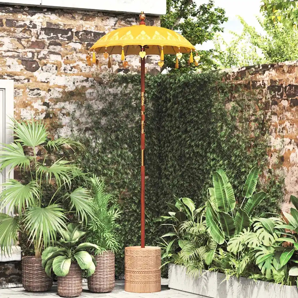 Parasol con Base Giallo, Marrone 250 cm Cotone, Legno
