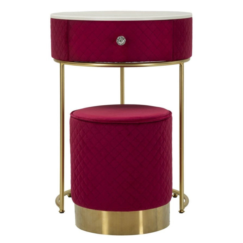 Comodino/toletta Con Puff Vellit Rosso cm ø 52x70 - ø 36x39