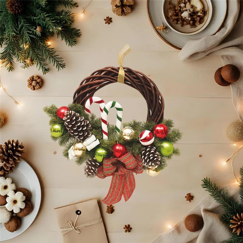MAURY'S GHIRLANDA DI VIMINI PER NATALE CON DECORAZIONE DI RAMI E FIOCCO SCOZZESE DI 35 CM