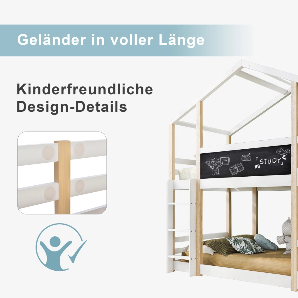 LETTO A SOPPALCO 90x200 cm Legno massello Bianco con scala e scivolo
