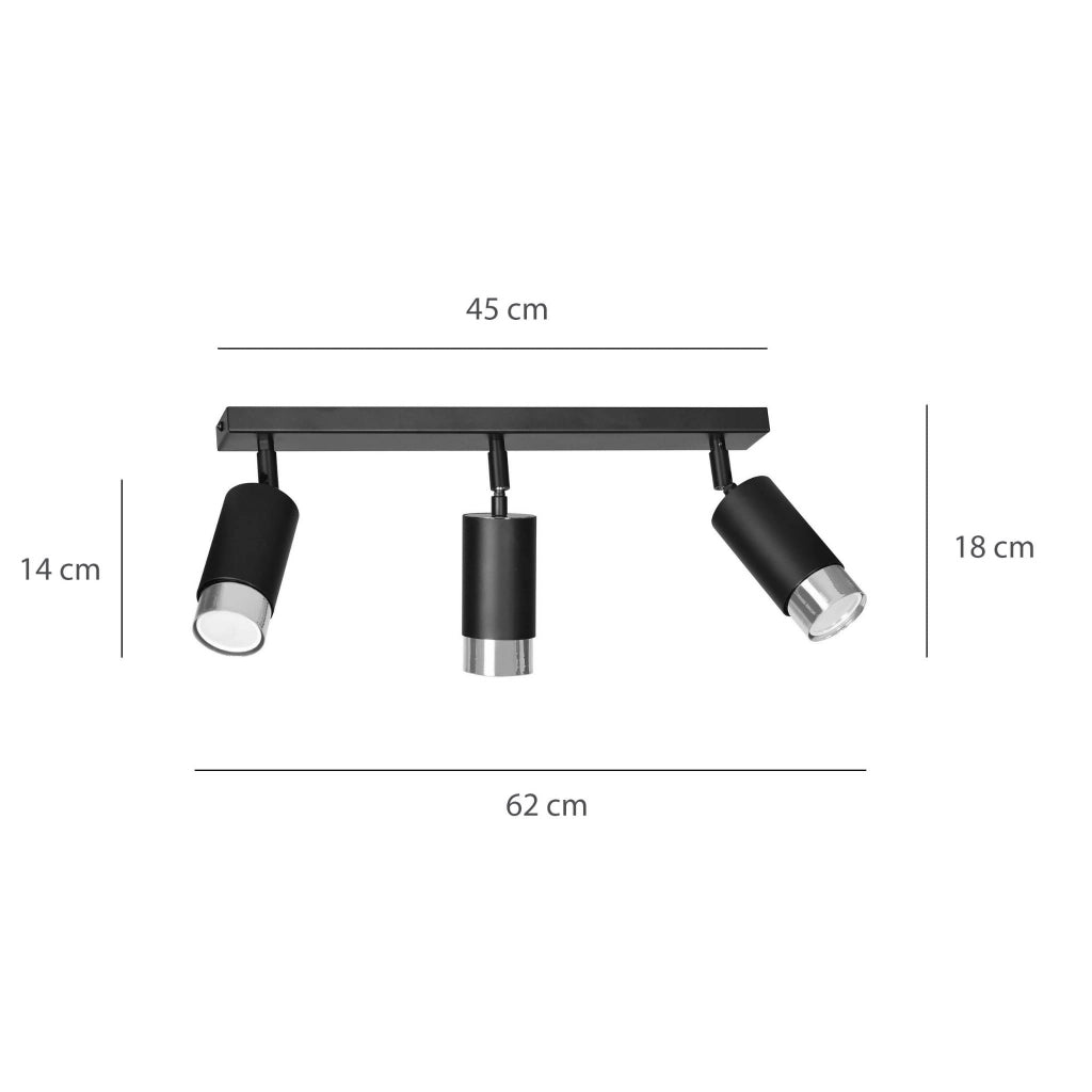 Plafoniera Emibig HIRO 3 faretti GU10 nero/cromo 45 cm