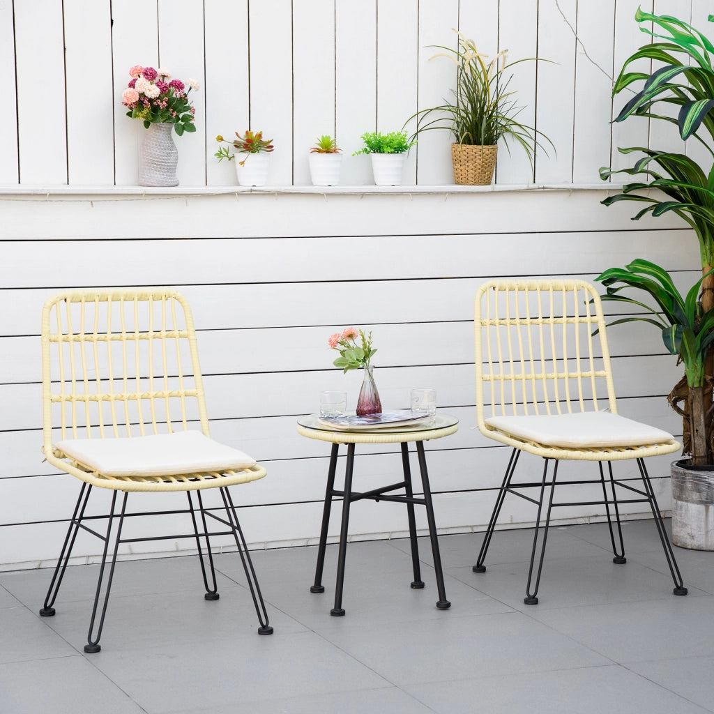 Set Bistr¨° da Giardino 3 Pezzi ¨C Xylo ¨C Rattan PE Tavolino Vetro 2 Sedie Crema Esterno
