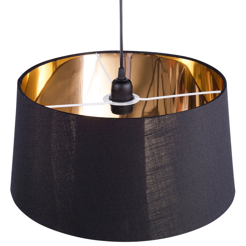 Lampada a Sospensione in Tessuto Nero e dorato Forma Campana Moderna