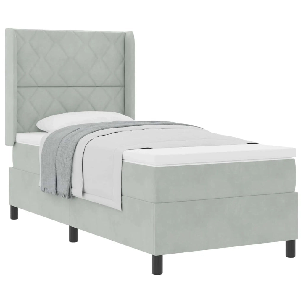 Letto a molle con materasso Grigio chiaro 90 x 200 cm Velluto