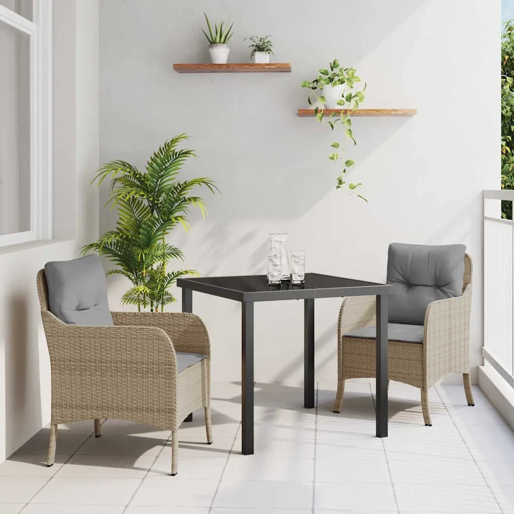 Set da Pranzo per Giardino con cuscino 3 pcs Beige polyrattan