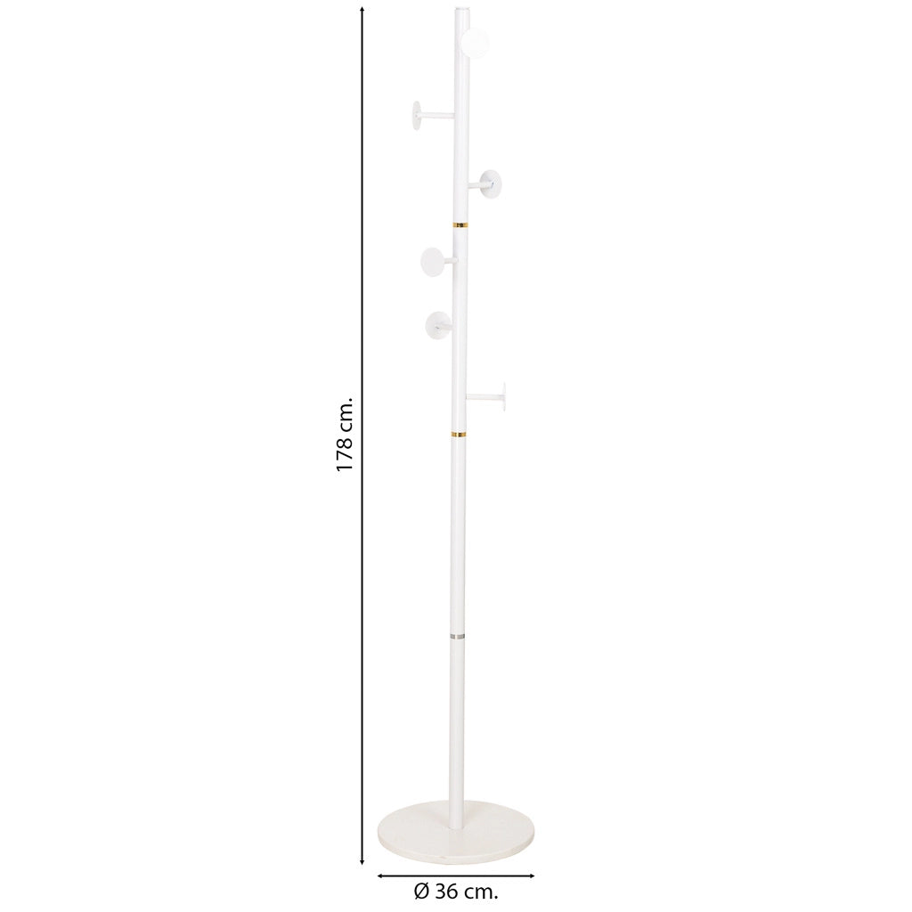 Perchero de metal blanco con 5 ganchos D36x178h cm