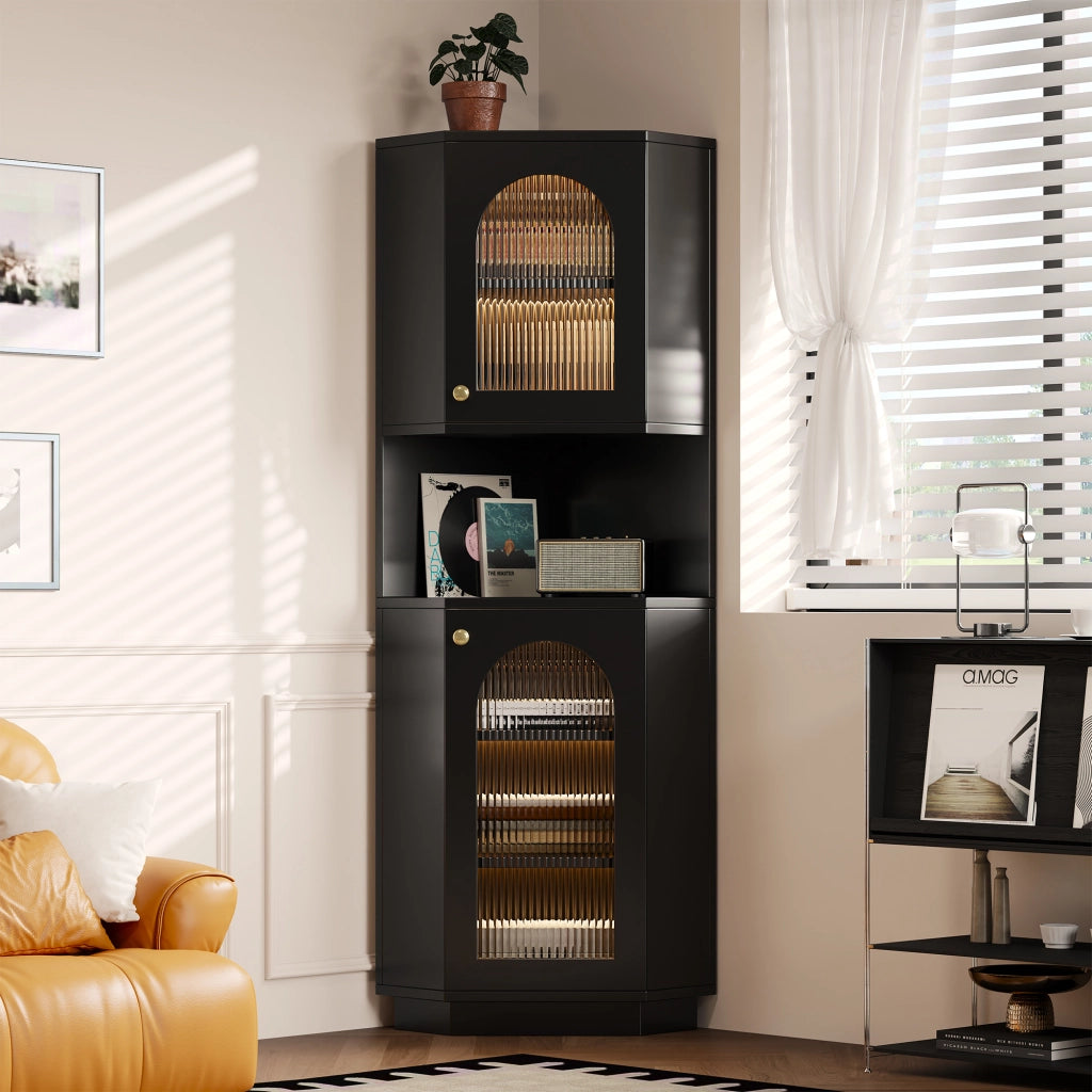 ARMADIO BAGNO ANGOLARE CON STRISCIA LUMINOSA NERO MDF