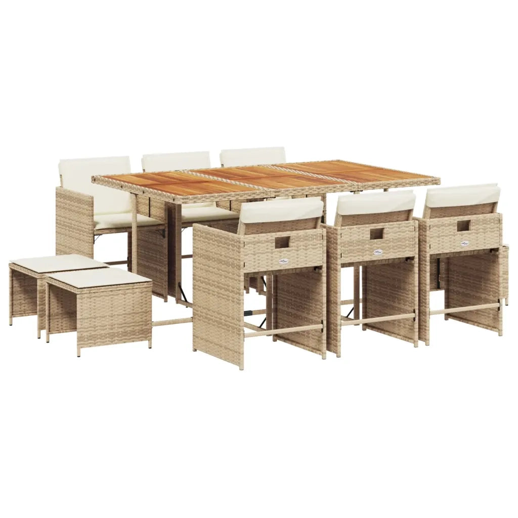 Set da Pranzo da Giardino 11 pz con Cuscini Beige in Polyrattan 3277923