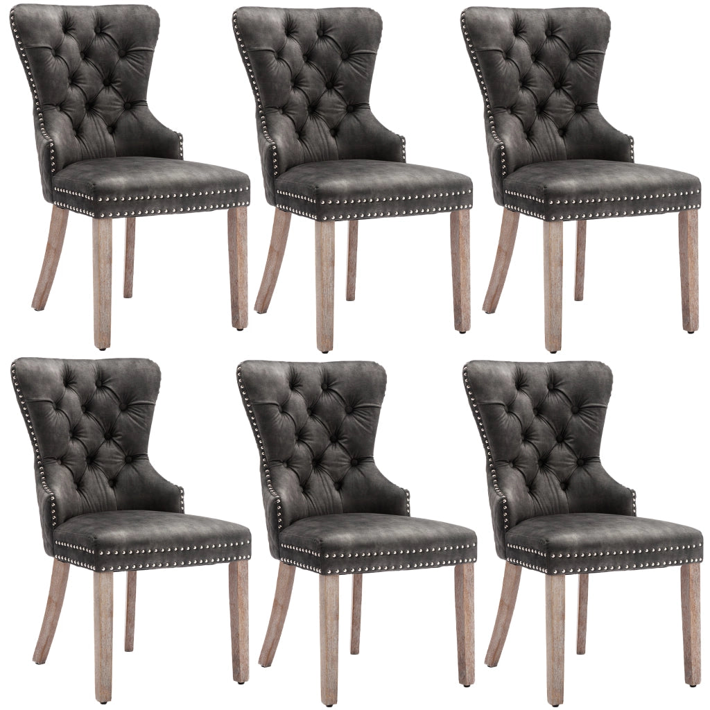 Sedia da pranzo 6 pezzi con borchie decorative e gambe regolabili in velluto grigio