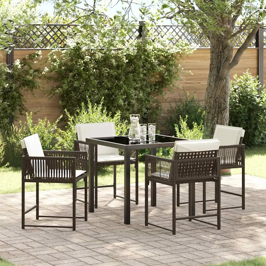 Set da Pranzo per Giardino 5 pcs Marrone polyrattan