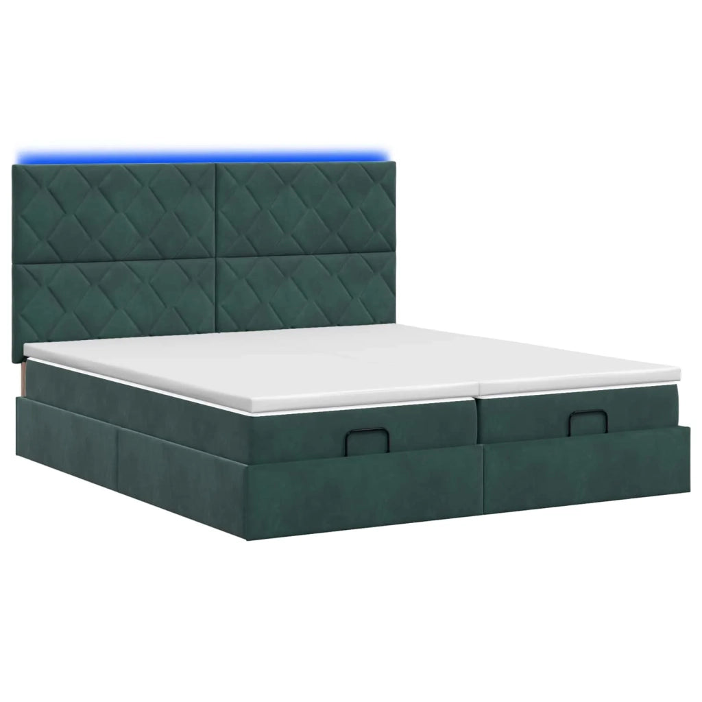 Letto Ottomano con Materasso e LED Verde Scuro 200 x 200 cm 3458523
