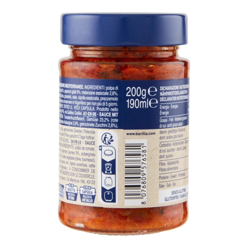 Barilla pesto rustico verdure mediterranee 3 vasetti di vetro da 200 grammi