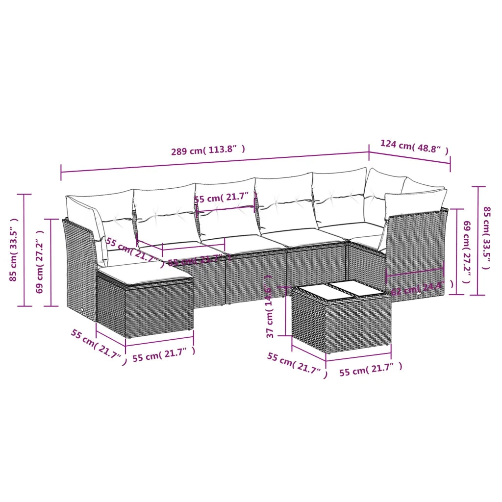 Set Divani da Giardino con Cuscini 8 pz Nero in Polyrattan 3217976