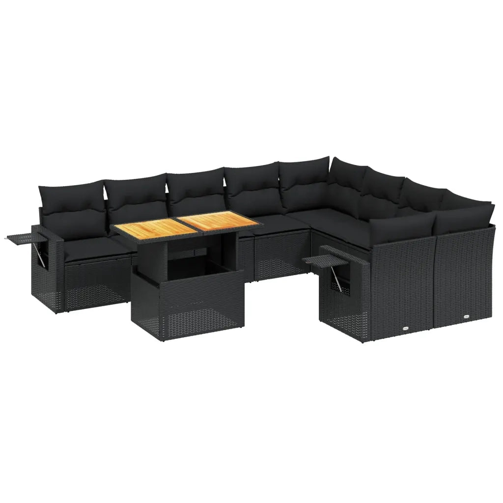Set Divani da Giardino 10pz con Cuscini in Polyrattan Nero
