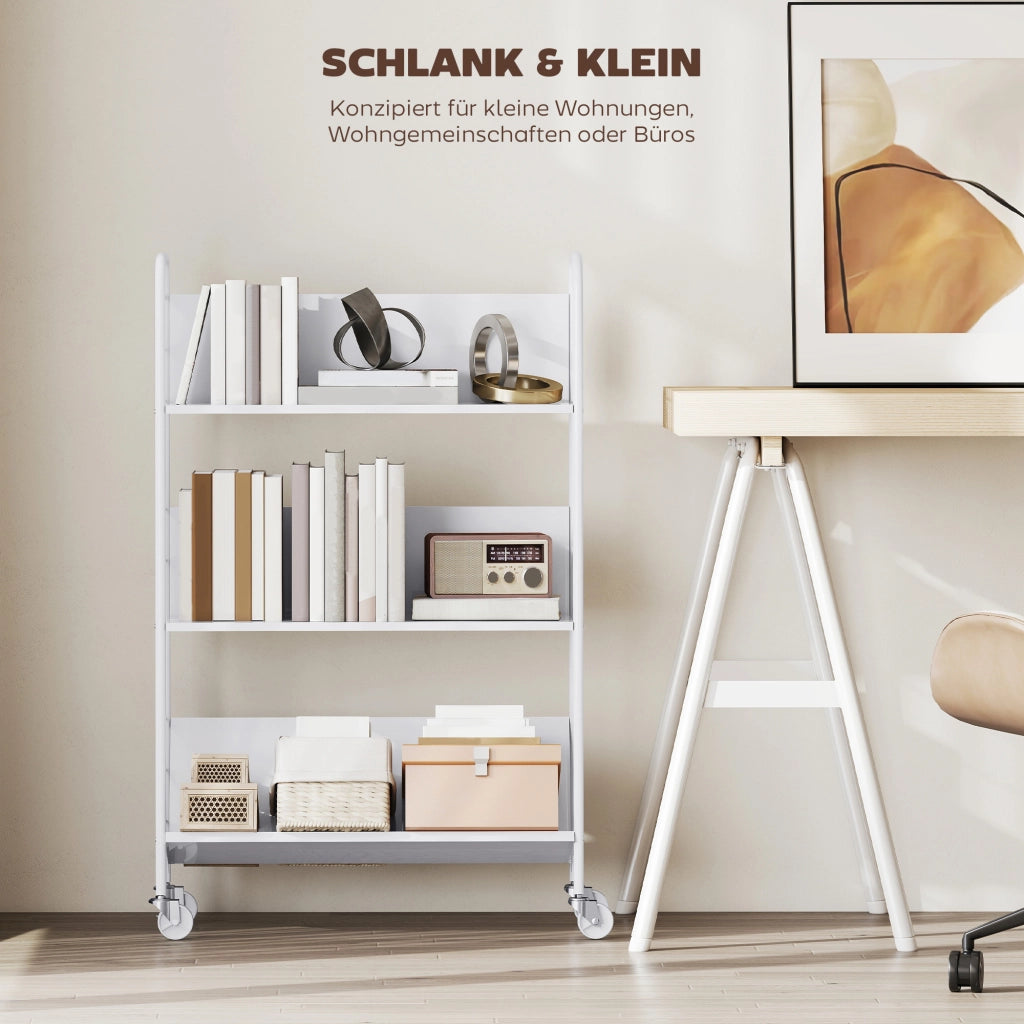 Libreria con 3 ripiani e ruote ¨C Minimal ¨C Bianco 69x26x108 cm