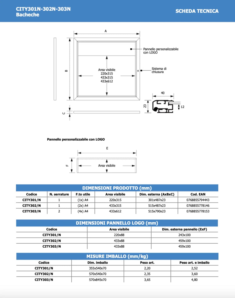 Bacheca per esterni porta Menu nera - 2 x A4 LED