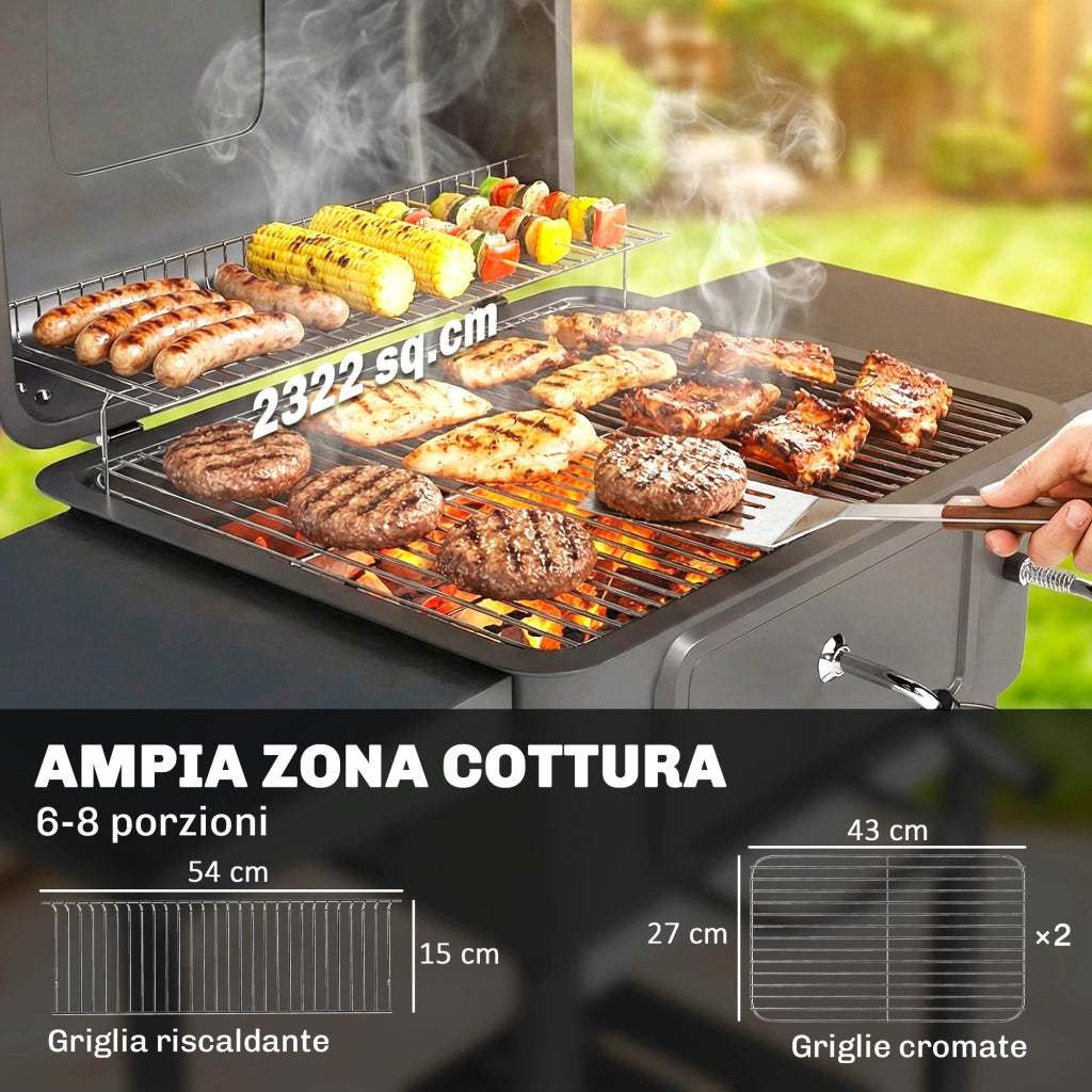 Barbecue a Carbone con Affumicatore ¨C Xylo ¨C Nero con Termometro e Mensole Laterali