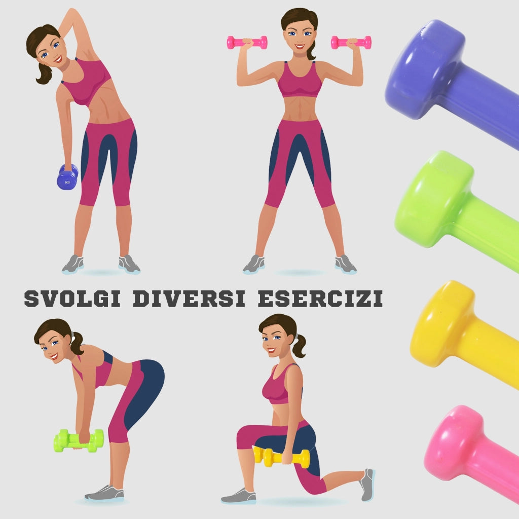 Set Manubri 10kg con Valigetta ¨C Xylo ¨C 4 Paia Colorati 2x0.5kg 2x1kg 2x1.5kg 2x2kg