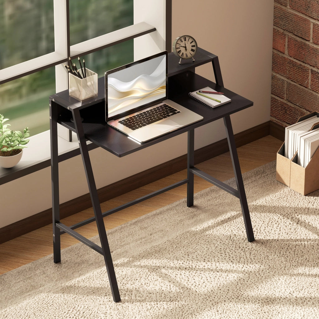 Scrivania Computer con Cassetti e Gestione Cavi ¨C Zephmum ¨C Nero Metallo 84x45x85 cm