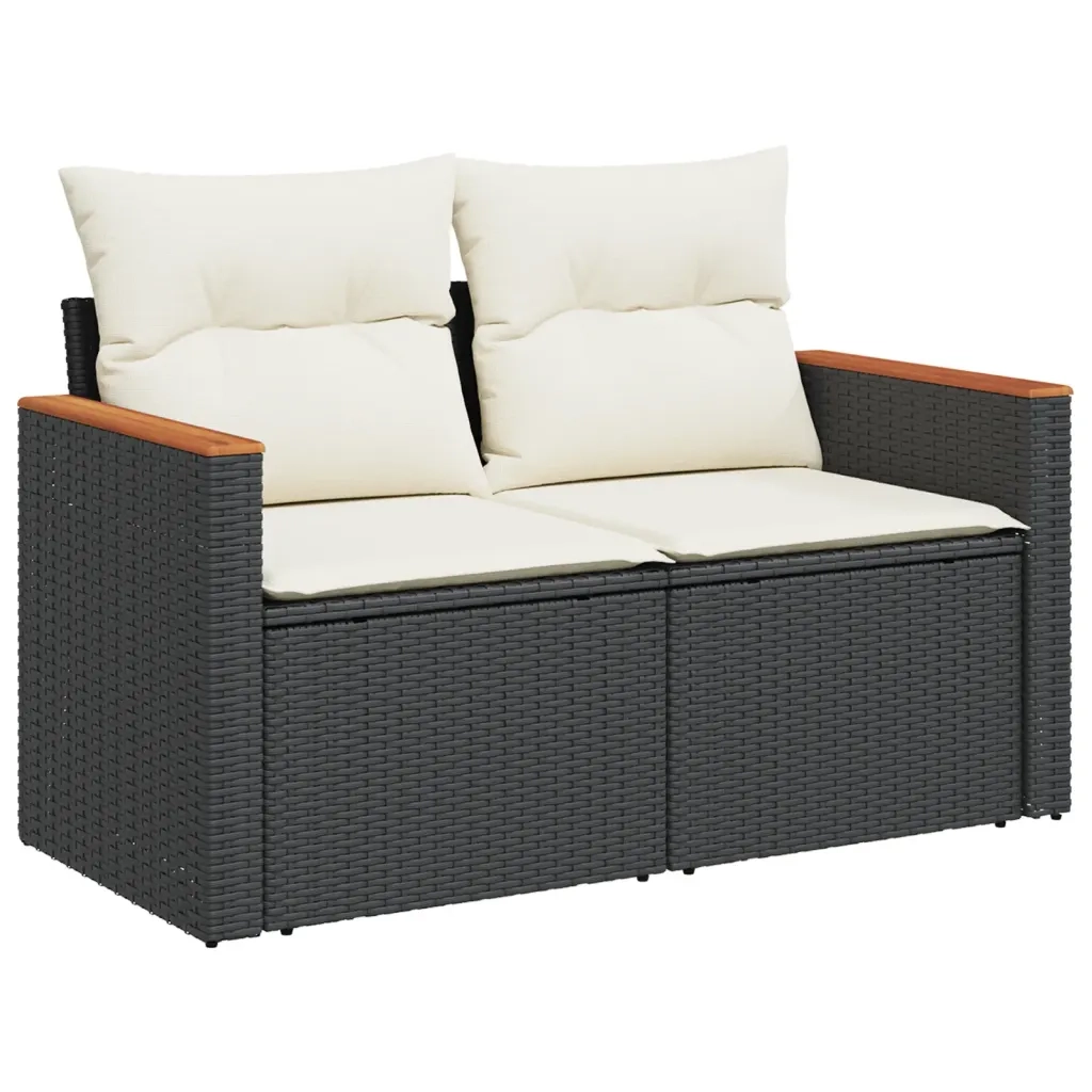 Set Divani da Giardino 9 pz con Cuscini Nero in Polyrattan 3226098