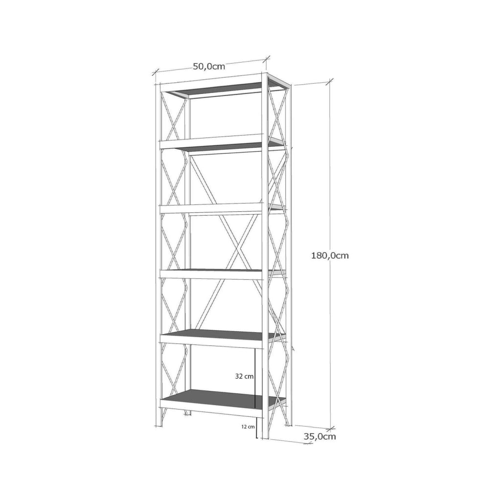 Libreria Yara, Scaffale da ufficio, Mobile portalibri, Biblioteca, 50x30h180 cm, Quercia e Nero