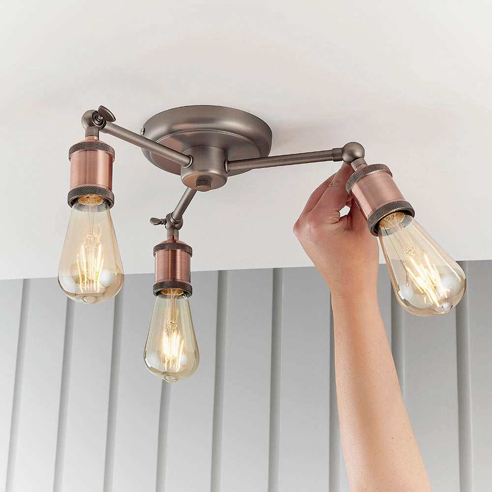 Plafoniera industriale rame anticato 3 luci E27 Endon