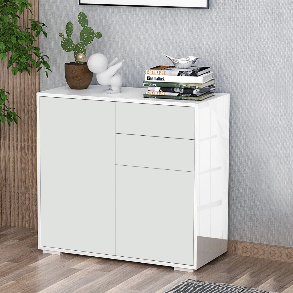 EasyComfort Mobiletto 2 Cassetti e 2 Ante, Apertura a Pressione, Mobile con 2 Cassetti e 2 Ante per Casa e Ufficio, 79x36x74cm, Bianco Opaco